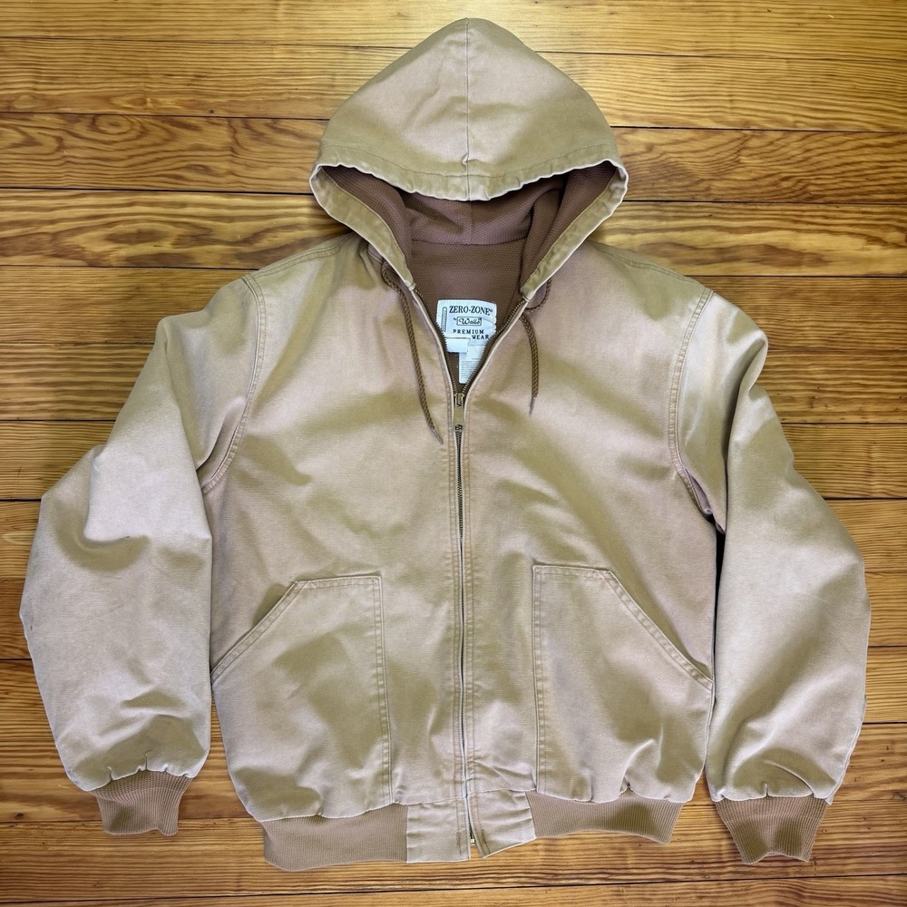 Zero-Zone By Walls Jacket Mens LG TALL Brown Hooded Work Duck Canvas Zip Premium
